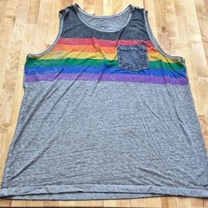 Gray Pride Tank Top with Rainbow Stripes